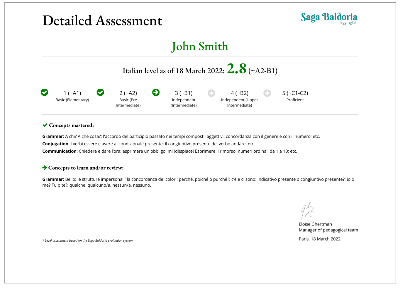 Pedagogical Assessment Gymglish